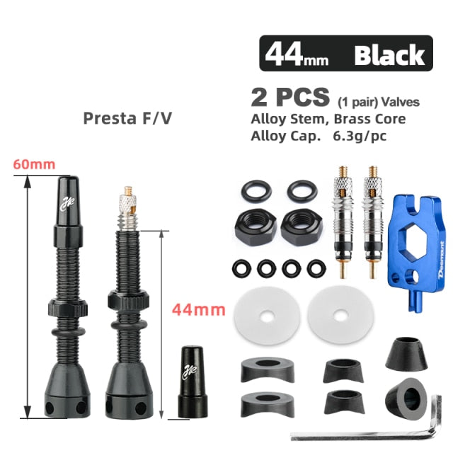 2PCS Deemount Bicycle Tubeless Carbon Rim Presta Valves 44/60mm F/V Nipple Brass Core CNC Machined Anodized W/Tool - KiwisLove