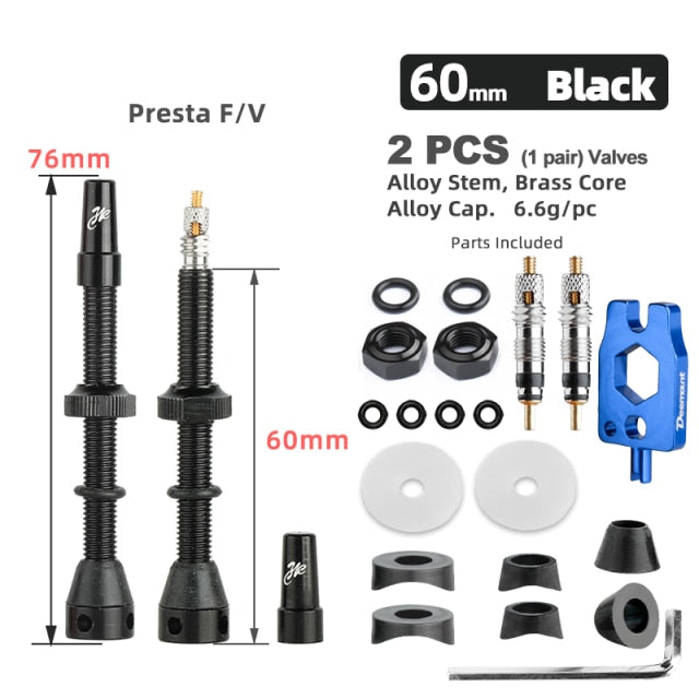 2PCS Deemount Bicycle Tubeless Carbon Rim Presta Valves 44/60mm F/V Nipple Brass Core CNC Machined Anodized W/Tool - KiwisLove