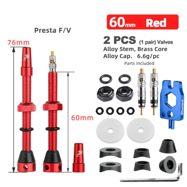2PCS Deemount Bicycle Tubeless Carbon Rim Presta Valves 44/60mm F/V Nipple Brass Core CNC Machined Anodized W/Tool - KiwisLove