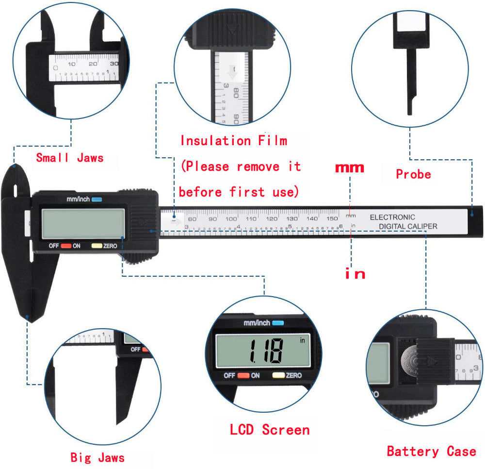 Electronic Digital Vernier Caliper Gauge Micrometer Carbon Fiber Oauee - KiwisLove