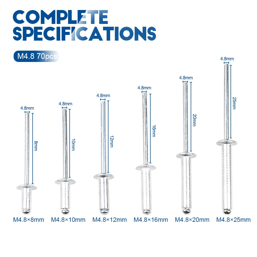 Aluminium Rivets Pop Dome Head Blind Assortment Kit Set Exhaust Rivets - KiwisLove