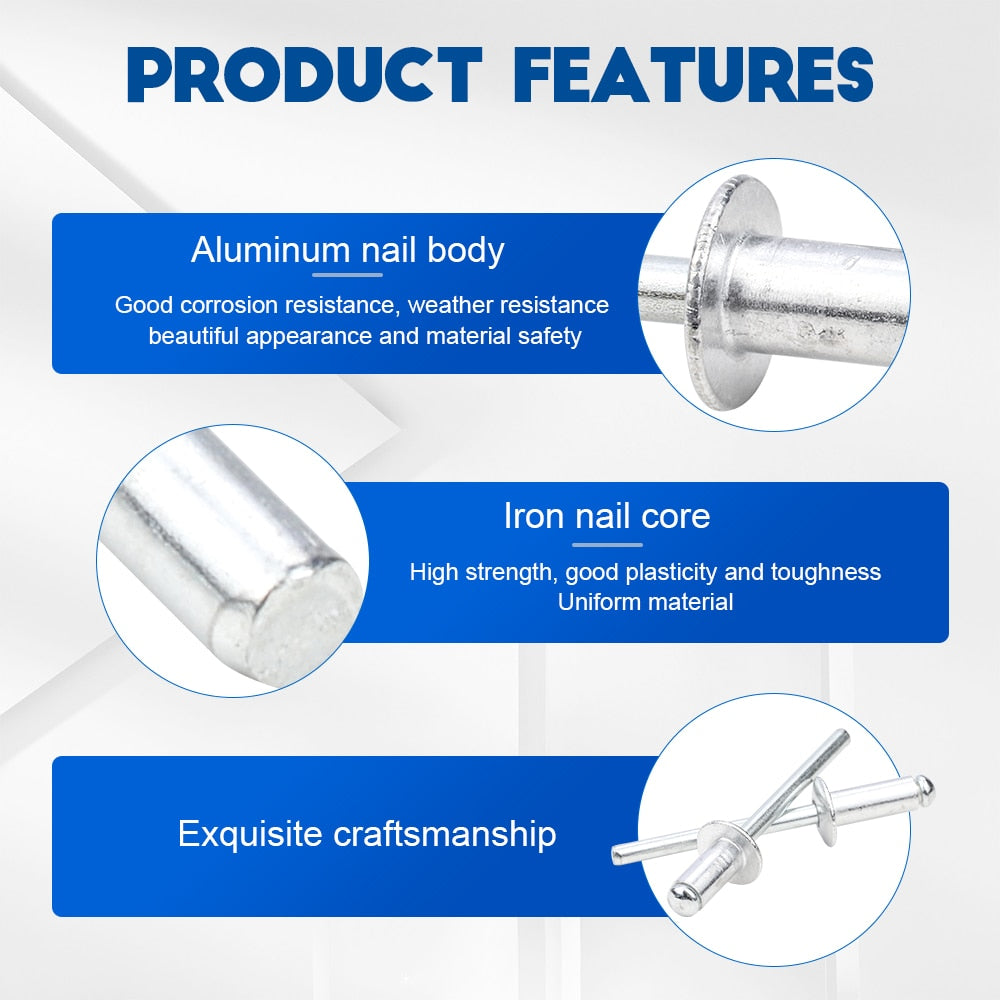 Aluminium Rivets Pop Dome Head Blind Assortment Kit Set Exhaust Rivets - KiwisLove