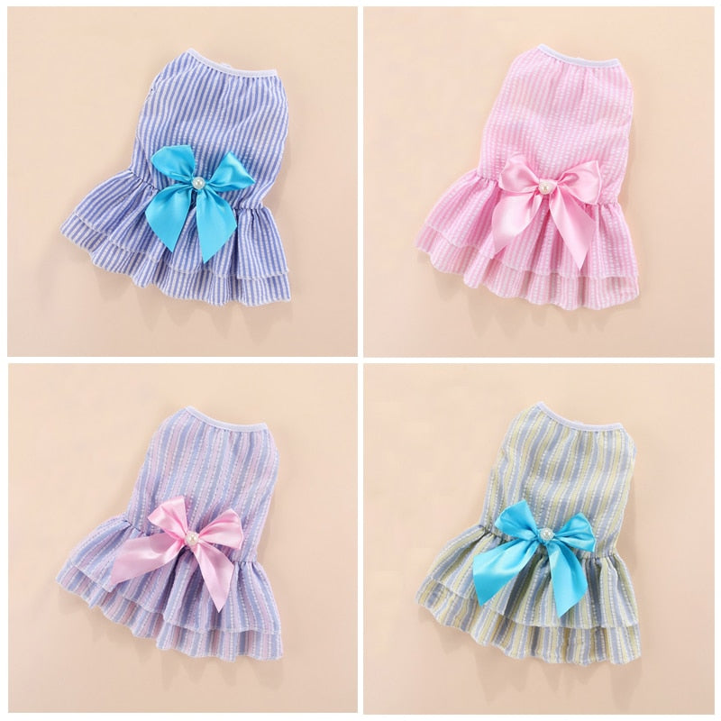 Cute Dog Dresses for Small Dogs Chihuahua Stripe Dress Skirt Puppy Cat Princess Clothes Yorkies Girl Apparel Vestidos Para Perri - KiwisLove