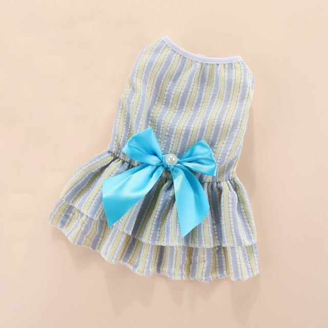 Cute Dog Dresses for Small Dogs Chihuahua Stripe Dress Skirt Puppy Cat Princess Clothes Yorkies Girl Apparel Vestidos Para Perri - KiwisLove