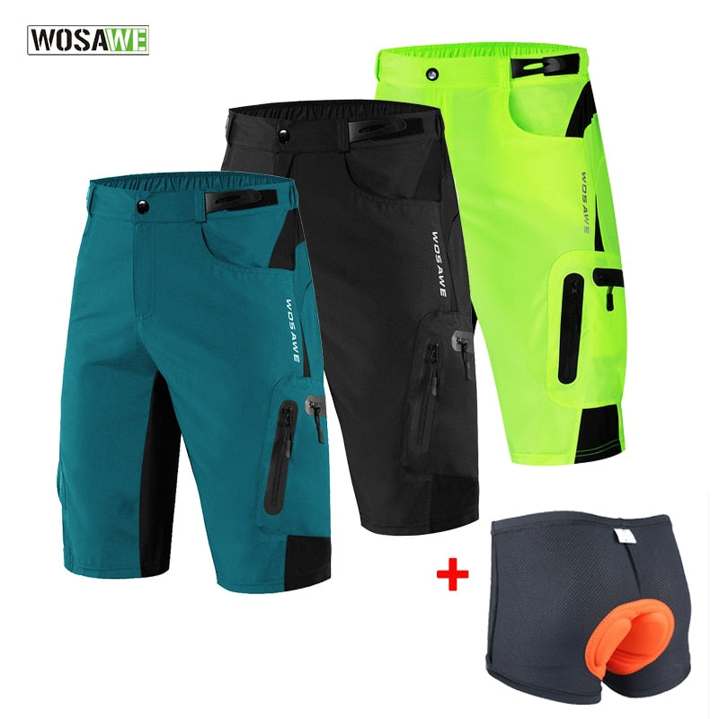 WOSAWE Men Padded Baggy Cycling Shorts Reflective MTB Mountain Bike Bicycle Riding Trousers Water Resistant Loose Fit Shorts - KiwisLove