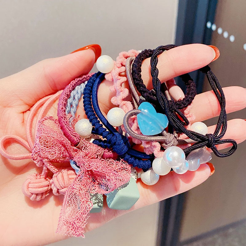Colorful Pearl Elastic Hair Bands Scrunchies Ponytail Hold Rubber Bands - KiwisLove