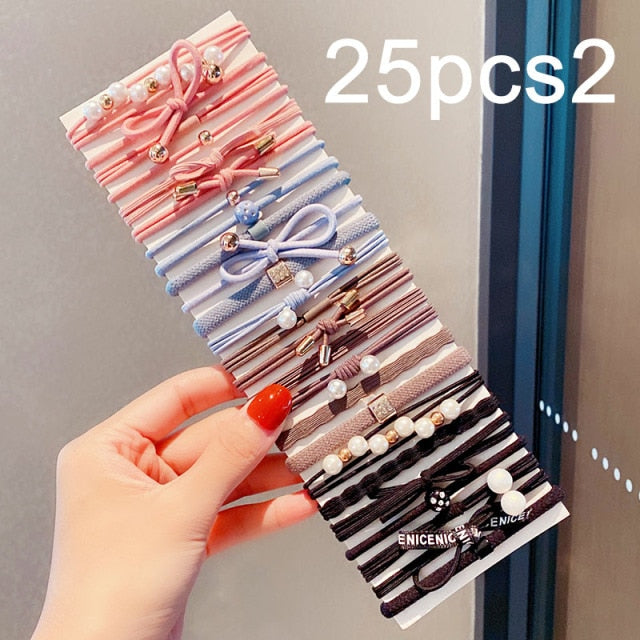 Colorful Pearl Elastic Hair Bands Scrunchies Ponytail Hold Rubber Bands - KiwisLove