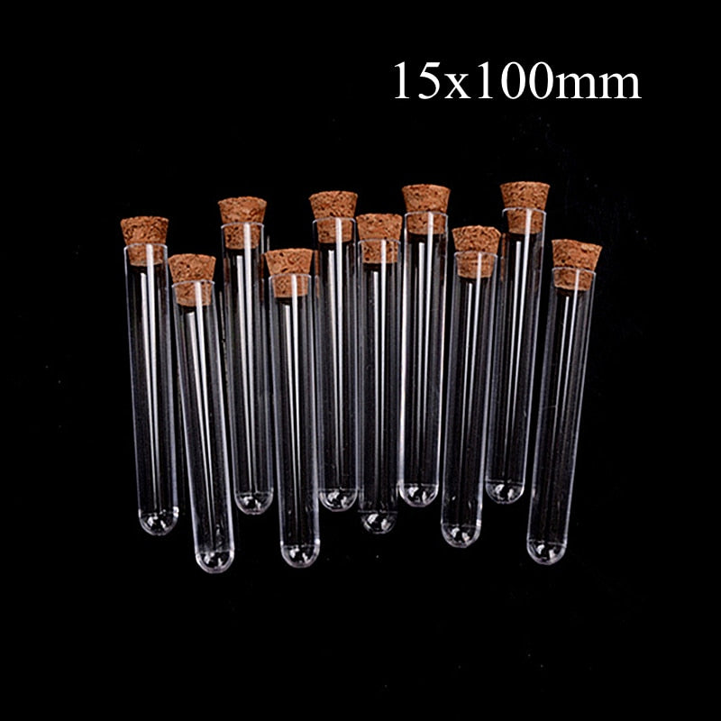 NZ Stock 15x100mm plastic test tubes with cork for crafts or lab use
