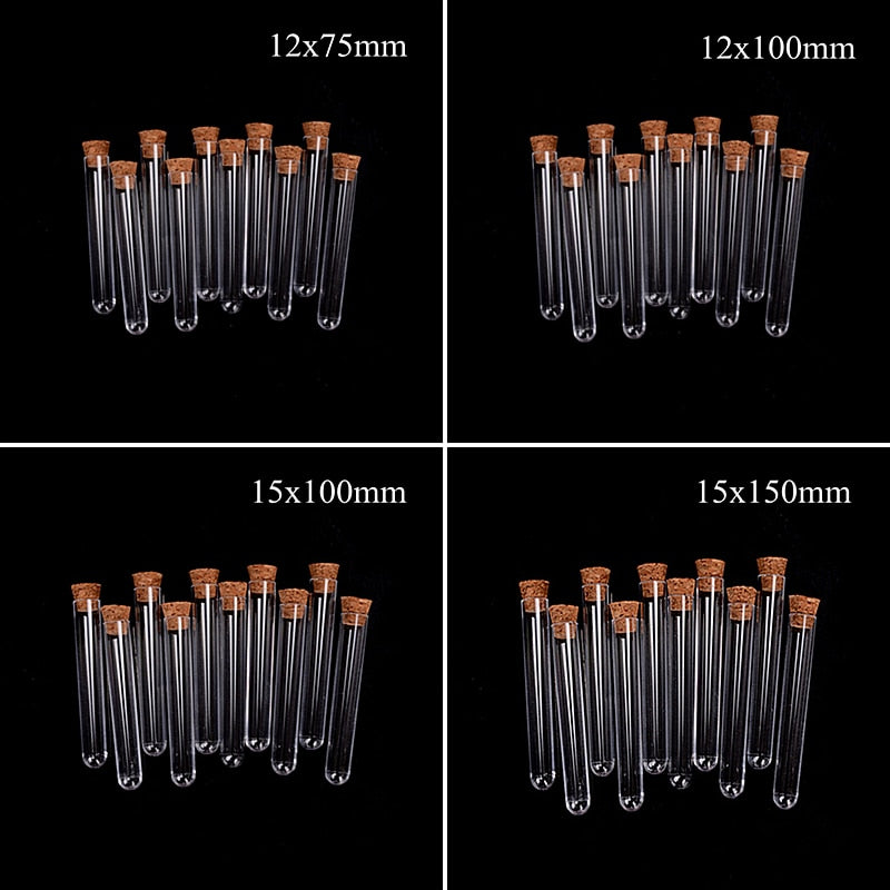 10Pcs/Lot 15x100mm Plastic Test Tube with Cork Clear - KiwisLove