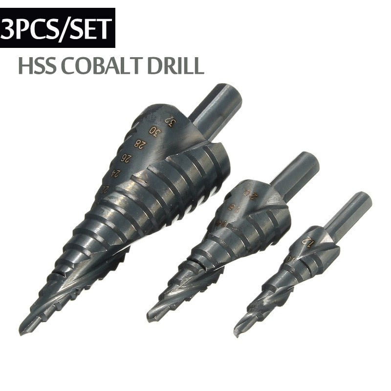 3PCS/SET  HSS Cobalt Step Drill Bit Set  Metal Cone - KiwisLove