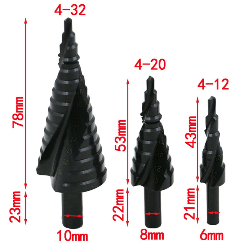 3PCS/SET  HSS Cobalt Step Drill Bit Set  Metal Cone - KiwisLove