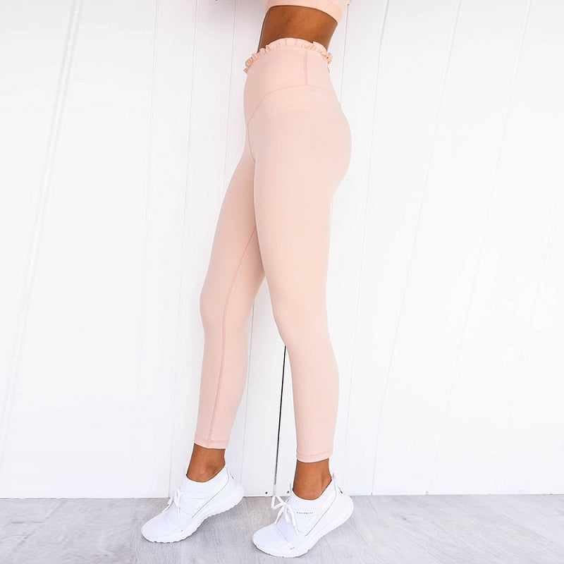 Women Yoga Set Fitness Tracksuit Ruffles Gym Wear Running Tank Top Leggings - KiwisLove