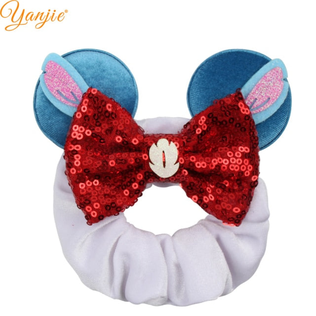 2021 New  Pretty Mouse Ears Sequins Hair Bow Women Velvet Scrunchies - KiwisLove