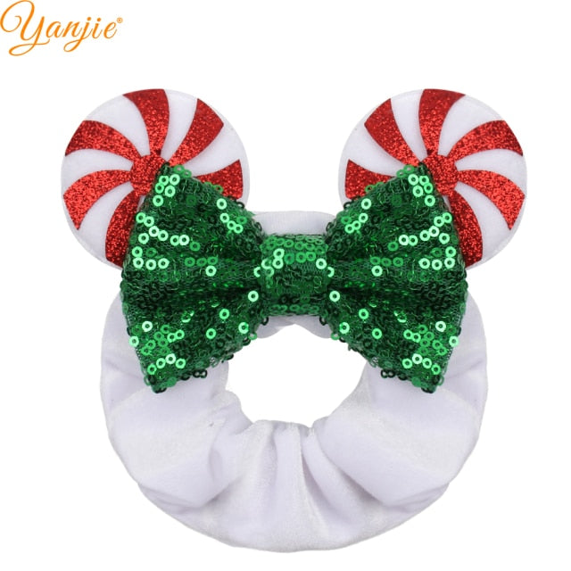 2021 New  Pretty Mouse Ears Sequins Hair Bow Women Velvet Scrunchies - KiwisLove