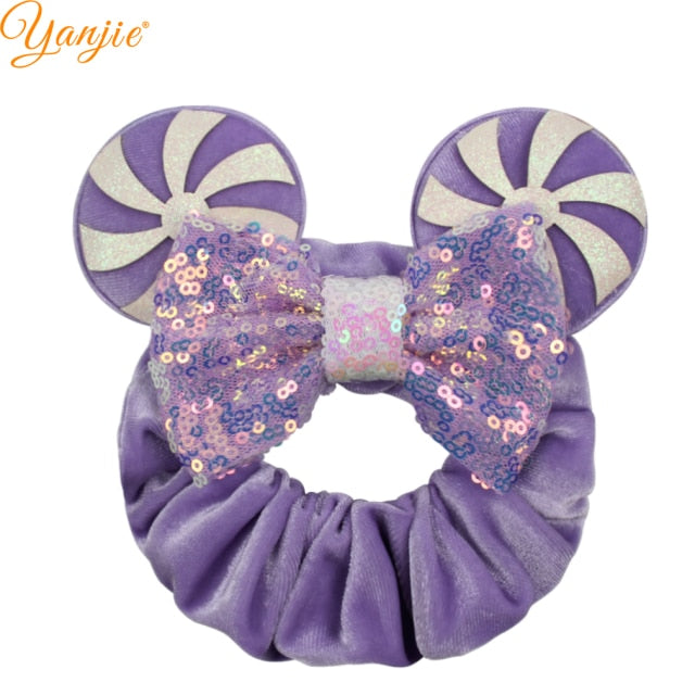 2021 New  Pretty Mouse Ears Sequins Hair Bow Women Velvet Scrunchies - KiwisLove