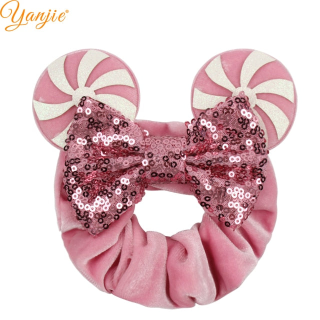 2021 New  Pretty Mouse Ears Sequins Hair Bow Women Velvet Scrunchies - KiwisLove