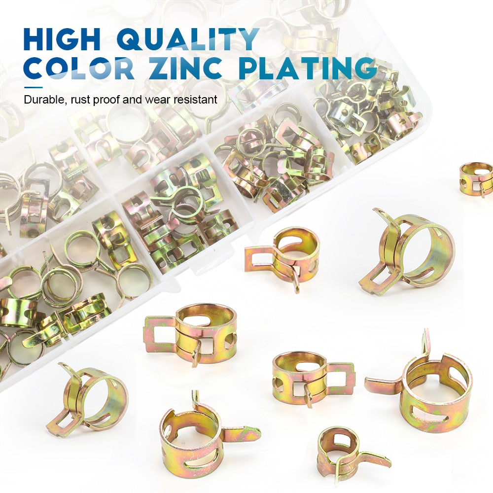 88pcs Spring Hose Clamp Zinc Plated Fuel Line Silicone Vacuum Hose Pipe - KiwisLove