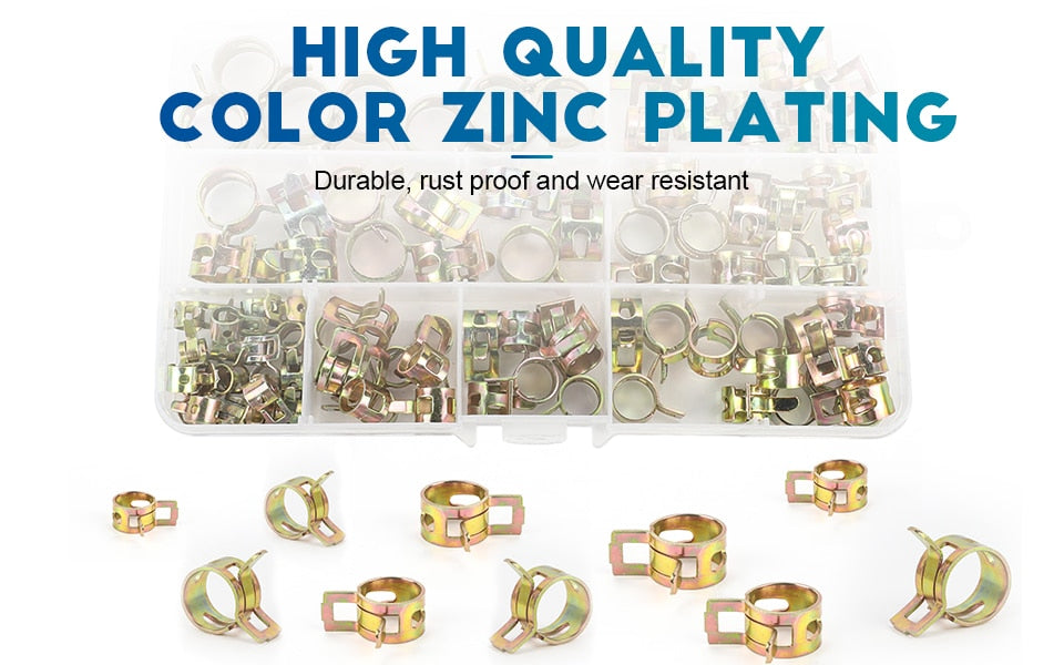 88pcs Spring Hose Clamp Zinc Plated Fuel Line Silicone Vacuum Hose Pipe - KiwisLove