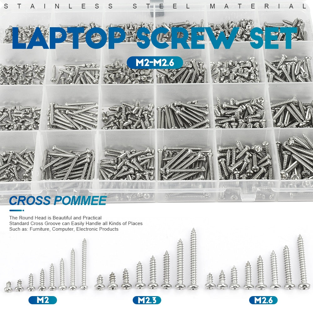 960pcs Mini Screw Round Pan Head  Computer Laptop Screw Stainless Steel Tapping - KiwisLove