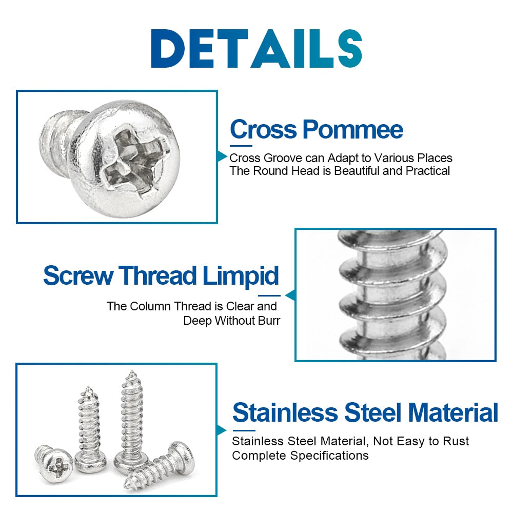 960pcs Mini Screw Round Pan Head  Computer Laptop Screw Stainless Steel Tapping - KiwisLove