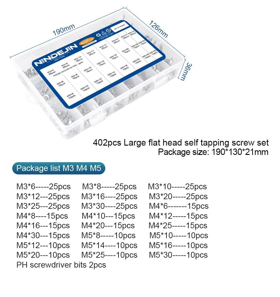 Cross Recess Truss Head Screw Set Stainless Steel Phillips Self Tapping kit - KiwisLove