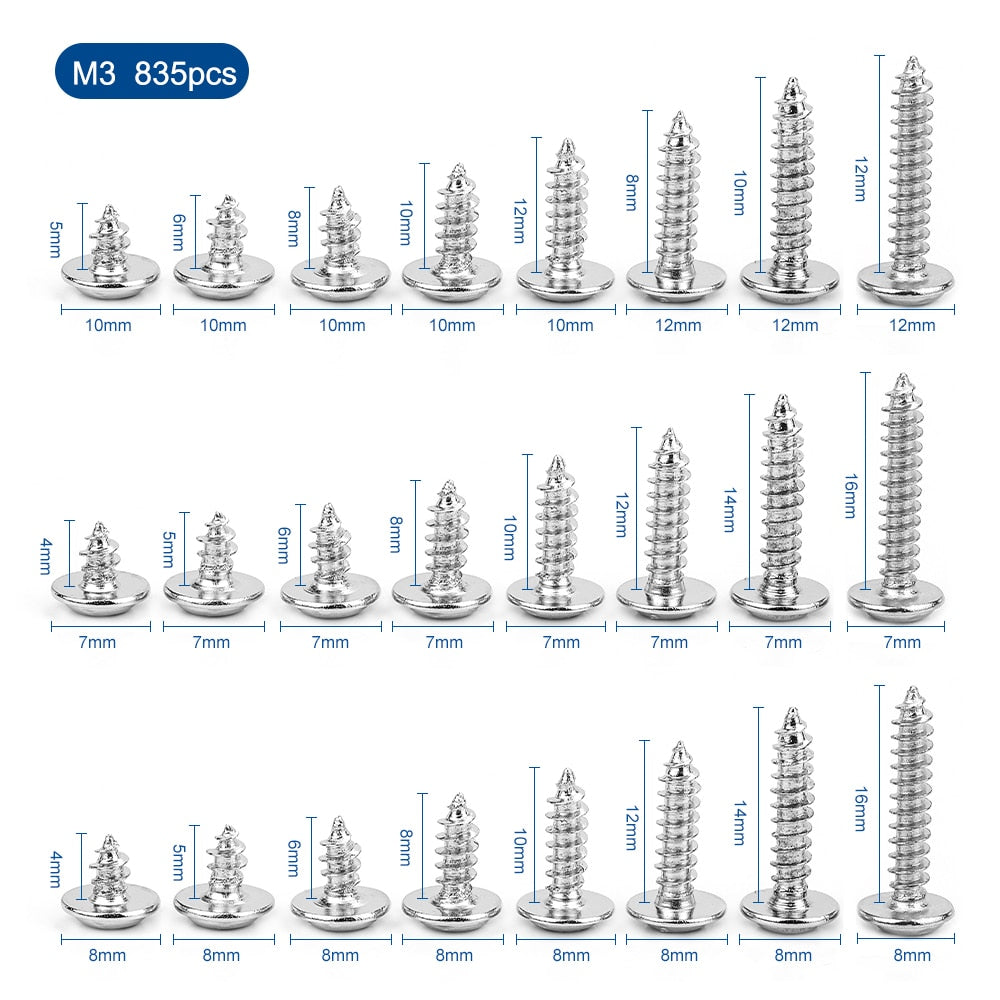 NINDEJIN Round Head Screw Set with Washer Pan Head Phillips Self Tapping - KiwisLove