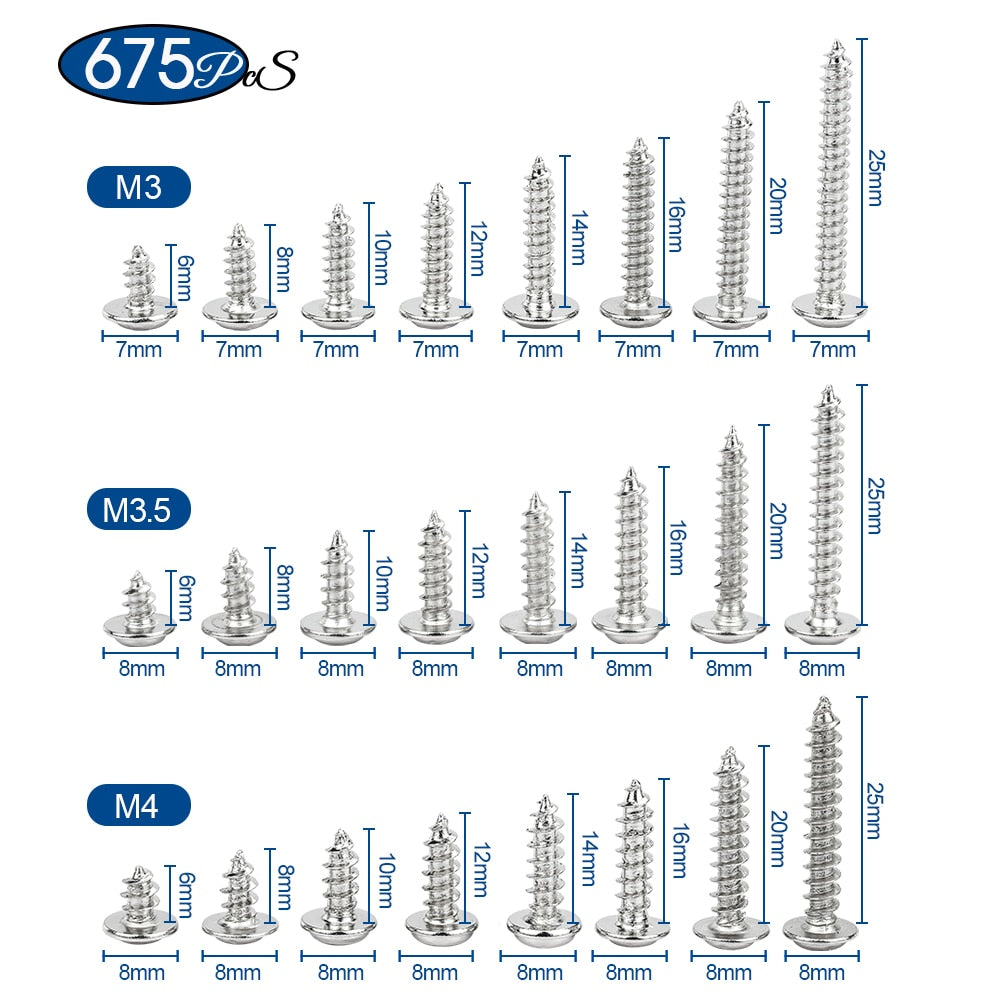 NINDEJIN Round Head Screw Set with Washer Pan Head Phillips Self Tapping - KiwisLove
