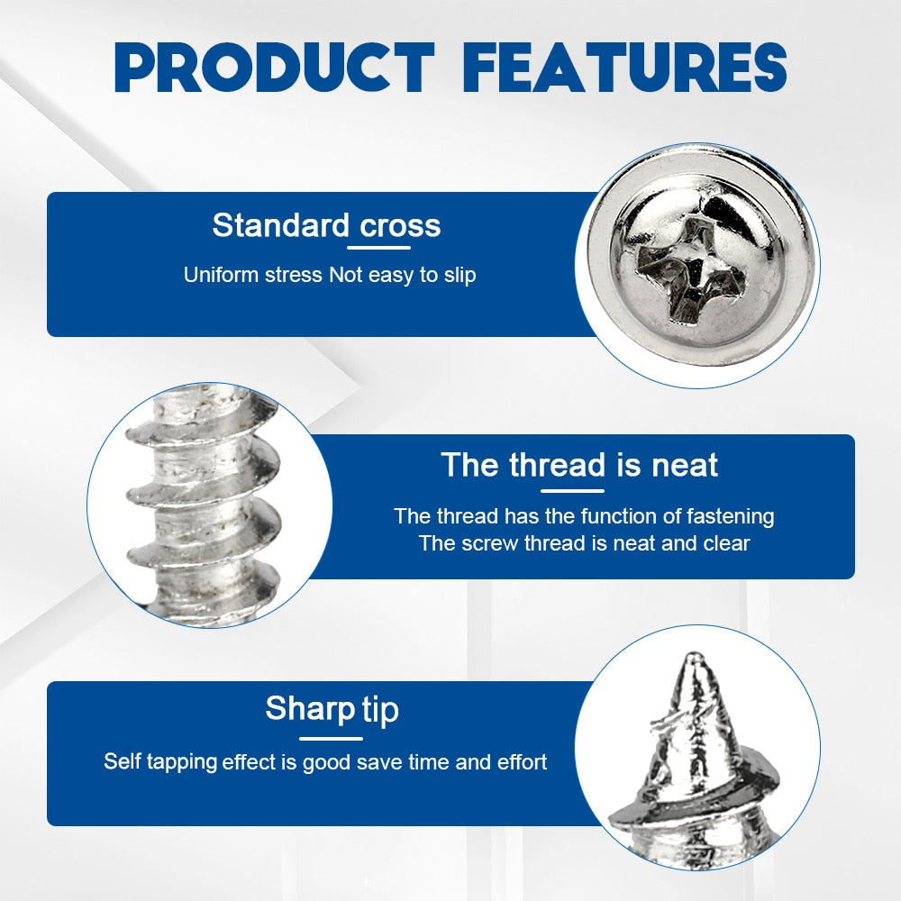 NINDEJIN Round Head Screw Set with Washer Pan Head Phillips Self Tapping - KiwisLove