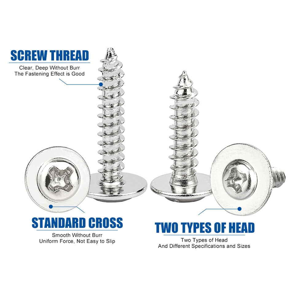 NINDEJIN Round Head Screw Set with Washer Pan Head Phillips Self Tapping - KiwisLove