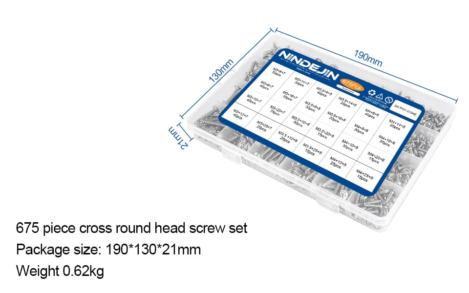 NINDEJIN Round Head Screw Set with Washer Pan Head Phillips Self Tapping - KiwisLove