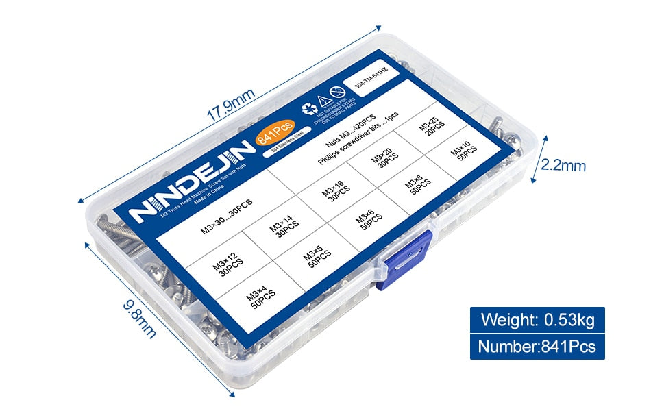 NINDEJIN Truss Round Head Screw Set Stainless Steel Phillips with Nuts - KiwisLove