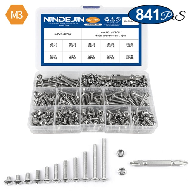NINDEJIN Truss Round Head Screw Set Stainless Steel Phillips with Nuts - KiwisLove