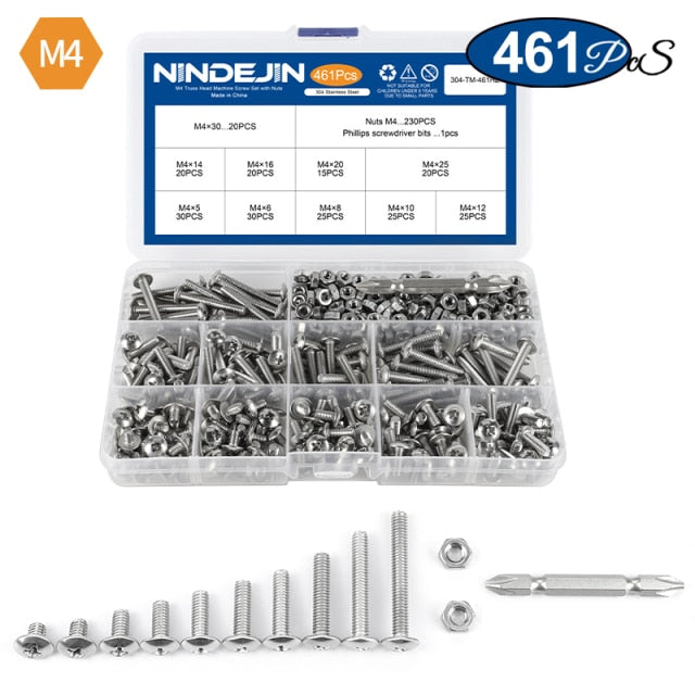 NINDEJIN Truss Round Head Screw Set Stainless Steel Phillips with Nuts - KiwisLove