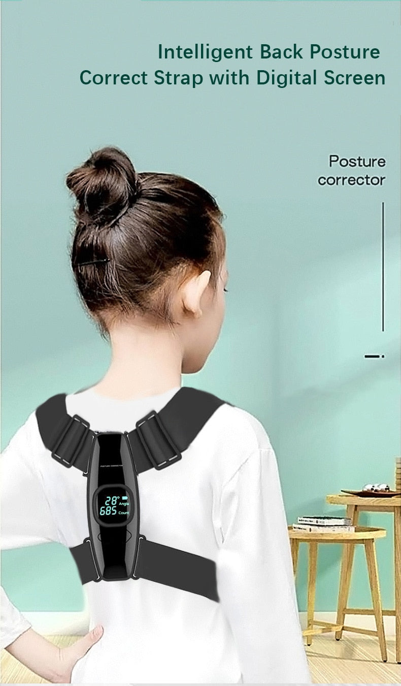 Smart Back Support Back Posture Corrector Intelligent Angle Sensor Vibration Reminder USB Charging LED Screen Children Adults - KiwisLove