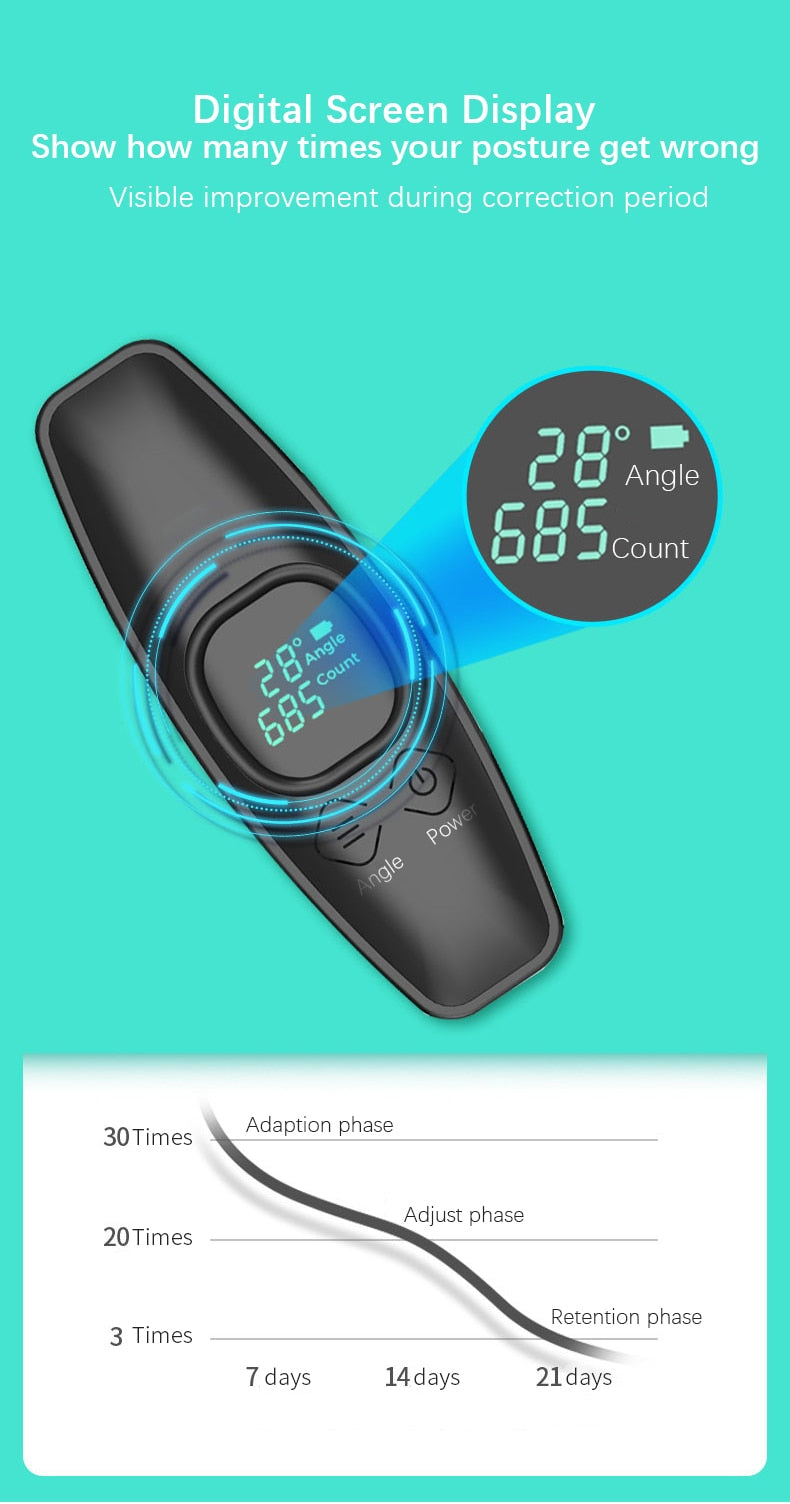 Smart Back Support Back Posture Corrector Intelligent Angle Sensor Vibration Reminder USB Charging LED Screen Children Adults - KiwisLove