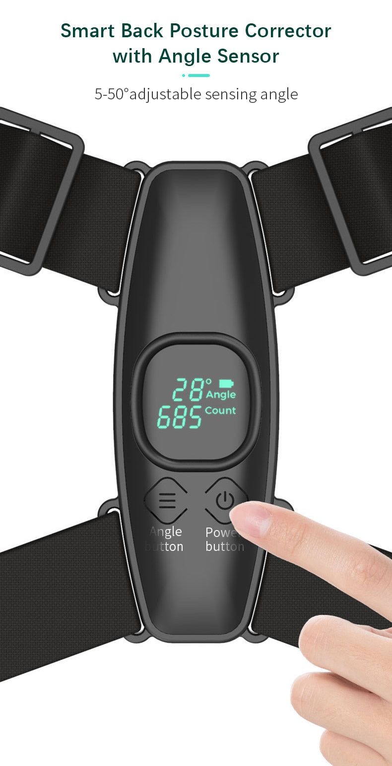 Smart Back Support Back Posture Corrector Intelligent Angle Sensor Vibration Reminder USB Charging LED Screen Children Adults - KiwisLove