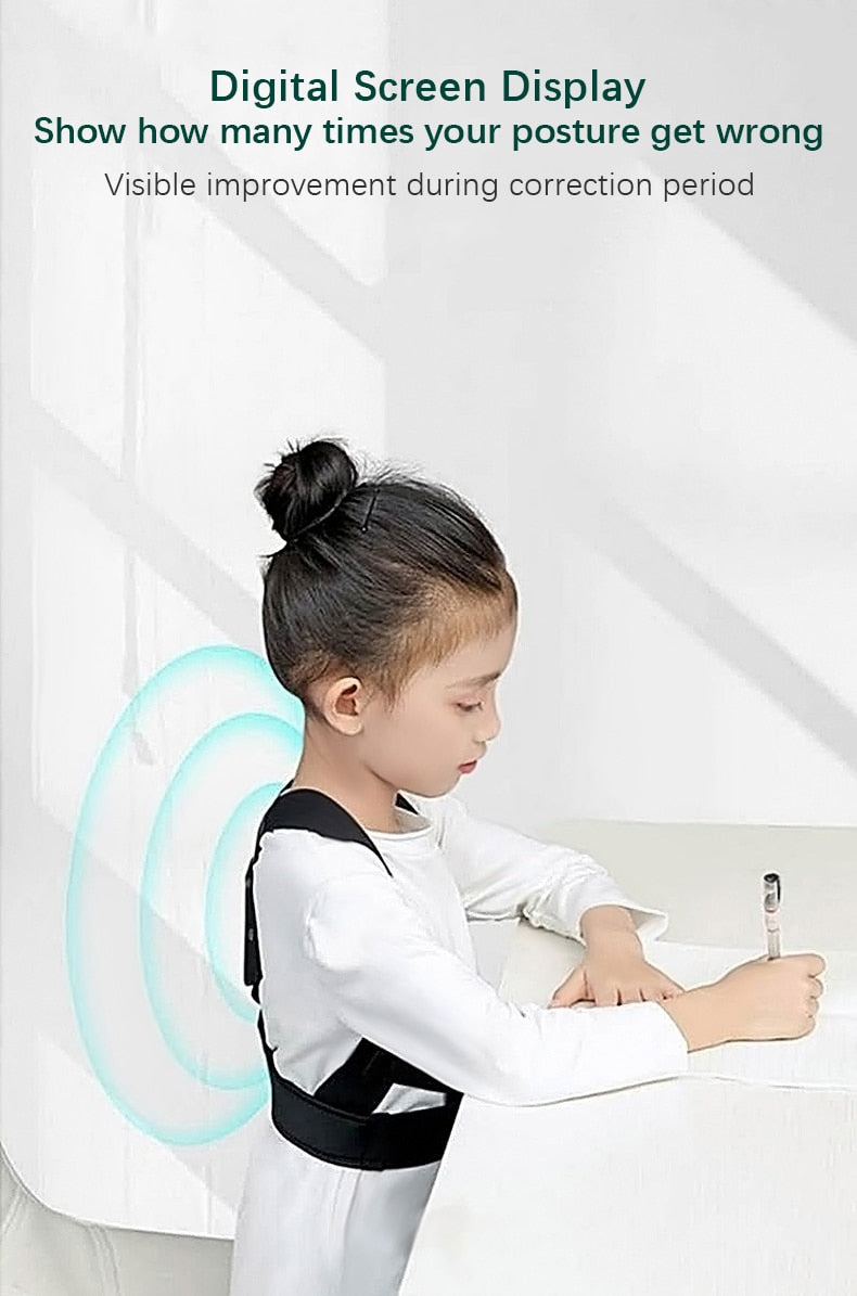 Smart Back Support Back Posture Corrector Intelligent Angle Sensor Vibration Reminder USB Charging LED Screen Children Adults - KiwisLove