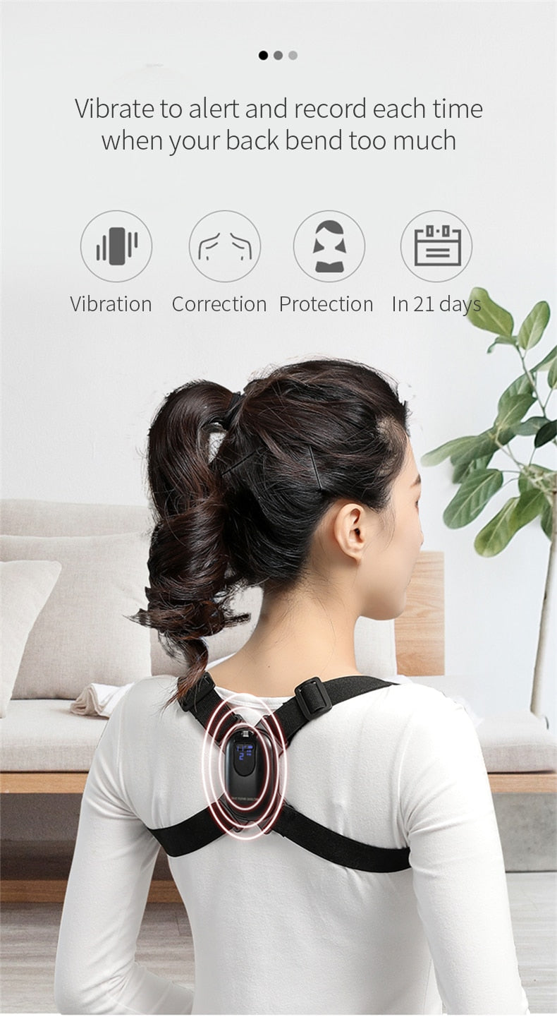 Smart Back Support Back Posture Corrector Intelligent Angle Sensor Vibration Reminder USB Charging LED Screen Children Adults - KiwisLove