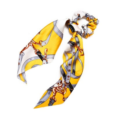 Floral  Bow Satin Long Ribbon Ponytail Scarf Hair Tie Scrunchies - KiwisLove