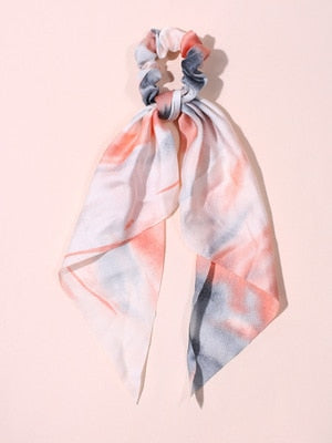 Floral  Bow Satin Long Ribbon Ponytail Scarf Hair Tie Scrunchies - KiwisLove