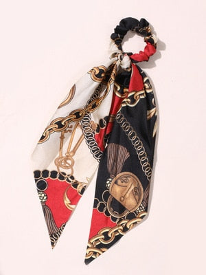 Floral  Bow Satin Long Ribbon Ponytail Scarf Hair Tie Scrunchies - KiwisLove