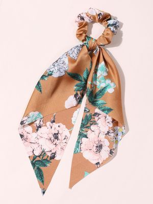 Floral  Bow Satin Long Ribbon Ponytail Scarf Hair Tie Scrunchies - KiwisLove