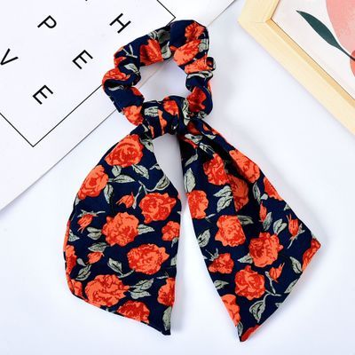 Floral  Bow Satin Long Ribbon Ponytail Scarf Hair Tie Scrunchies - KiwisLove