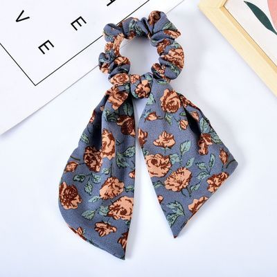 Floral  Bow Satin Long Ribbon Ponytail Scarf Hair Tie Scrunchies - KiwisLove