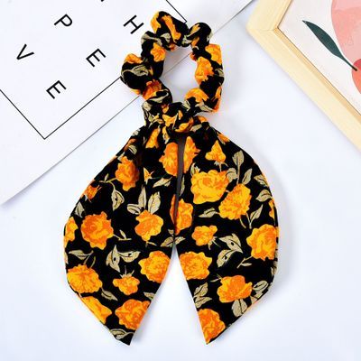 Floral  Bow Satin Long Ribbon Ponytail Scarf Hair Tie Scrunchies - KiwisLove