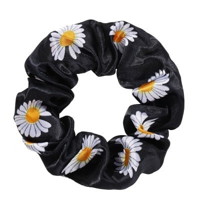 Floral  Bow Satin Long Ribbon Ponytail Scarf Hair Tie Scrunchies - KiwisLove