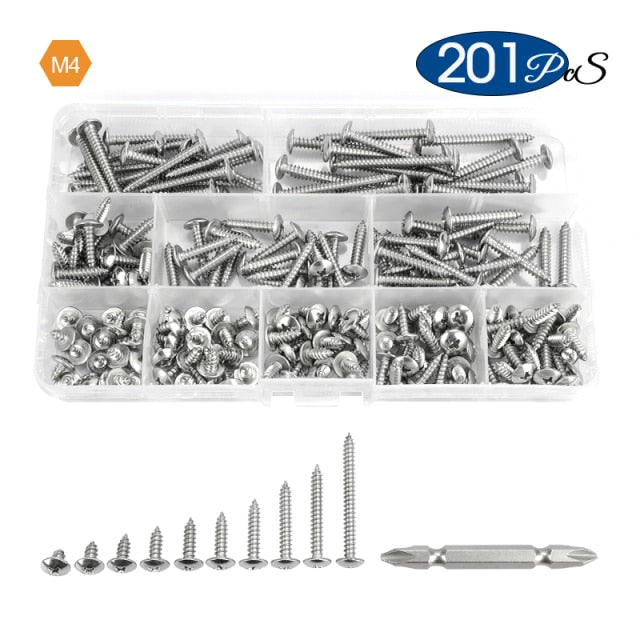 Cross Recess Truss Head Screw Set Stainless Steel Phillips Self Tapping kit - KiwisLove