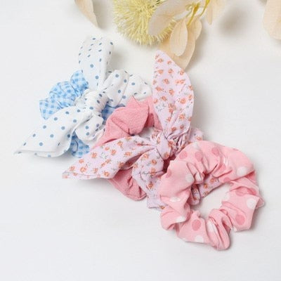 5 Pcs Hair Scrunchies Set Fashion Simple Basic Elastic Hair Bands Ponytail Holder Dot Stripe Scrunchie Hair Tie For Girl Women - KiwisLove