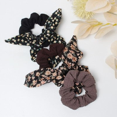 5 Pcs Hair Scrunchies Set Fashion Simple Basic Elastic Hair Bands Ponytail Holder Dot Stripe Scrunchie Hair Tie For Girl Women - KiwisLove