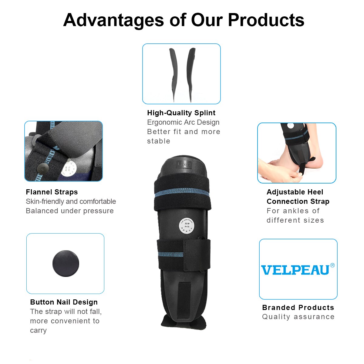 VELPEAU Ankle Support Adjustable Splint For Casts After Sprained Tendonitis Surgery - KiwisLove